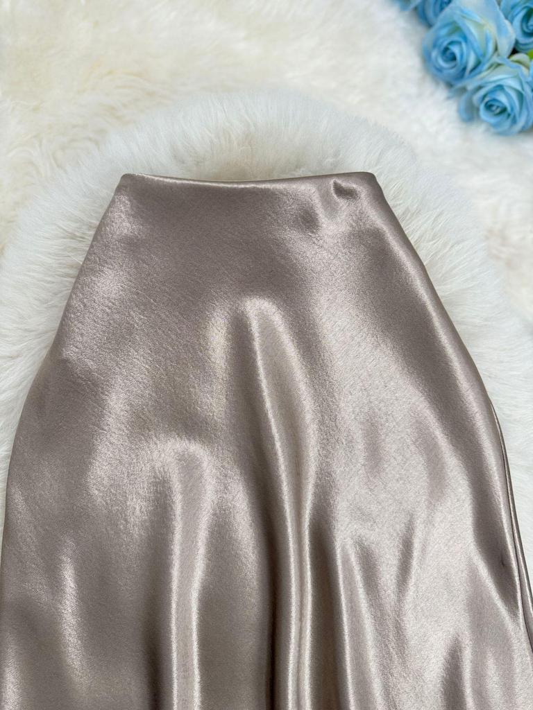 European-South African Satin Fishtail Maxi Skirt – Elegant Resort Style