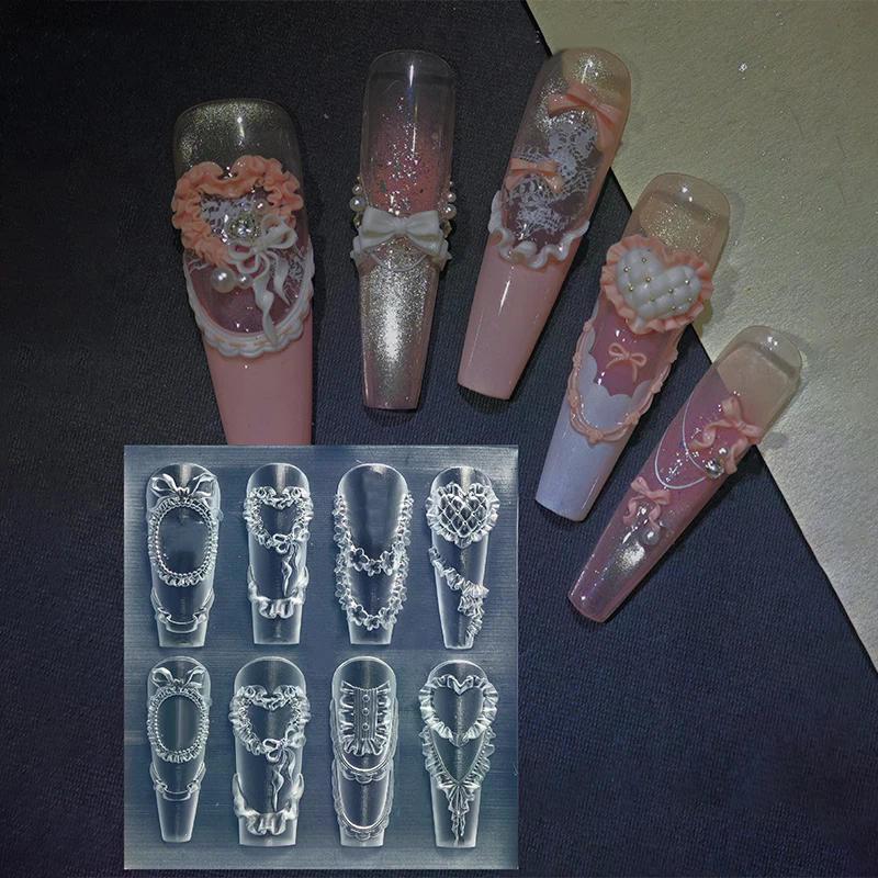 Bow Ribbon Silicone Nail Mold Flower Nail Decorations Nails DIY Design Stereoscopic Stamping Manicure Tools