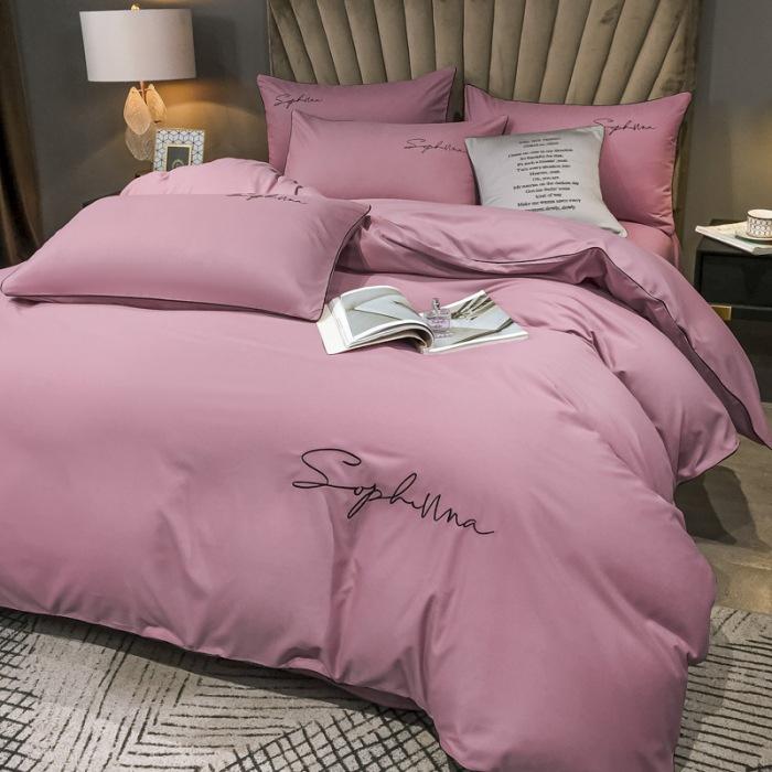 High End Skin Friendly Bedding Set Queen Luxury Embroidery Duvet Cover Set with Flat Sheet Simple Durable King Size Bedding Sets