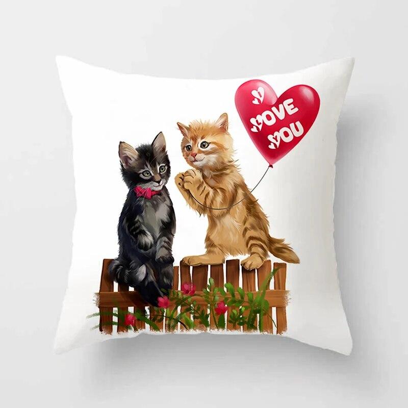 Cute Cat  Print Polyester Cushion Cover 45x45 Throw Pillow Case For Sofa Car Home Decorative Pillowcase Pillow Cover