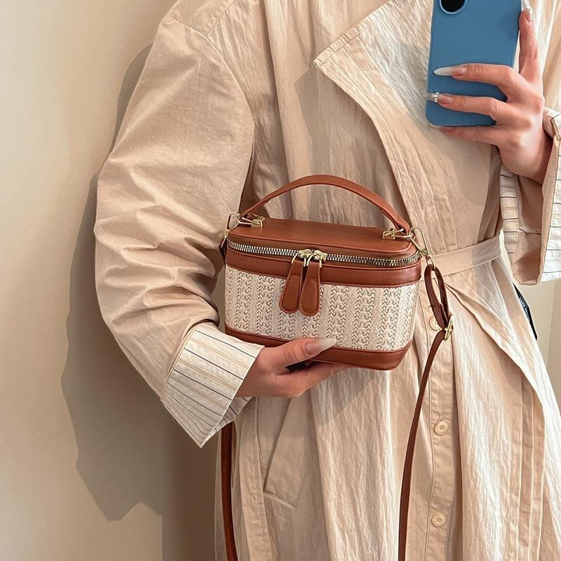 Tide-Tasche Damen Sommer Neu Gewebt Spleiß Schultertasche Textur Tragbar Umhängetasche Kleines Quadratisches Tasche
