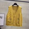 Hollow Embroidery Knitted Vest Women's Sleeveless Cardigan Retro Style Loose Casual V-neck Sweater Autumn and Winter