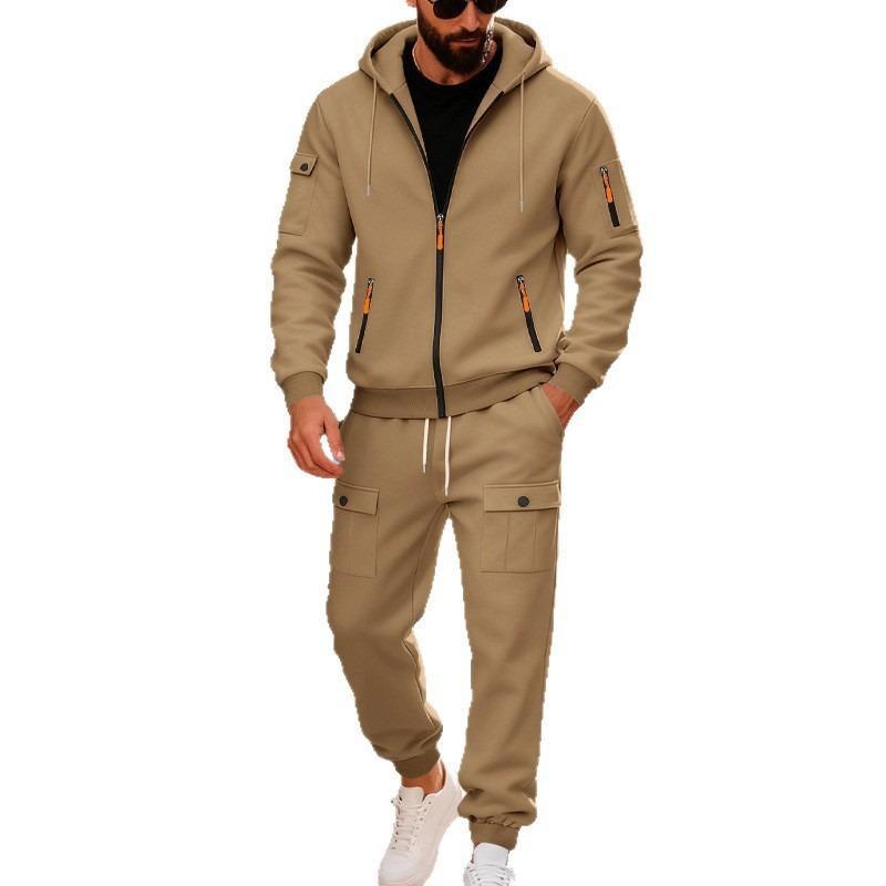 Mens Heavyweight Fleece Loose Hooded Sweatshirt And Pants Casual Sport Two Piece Set