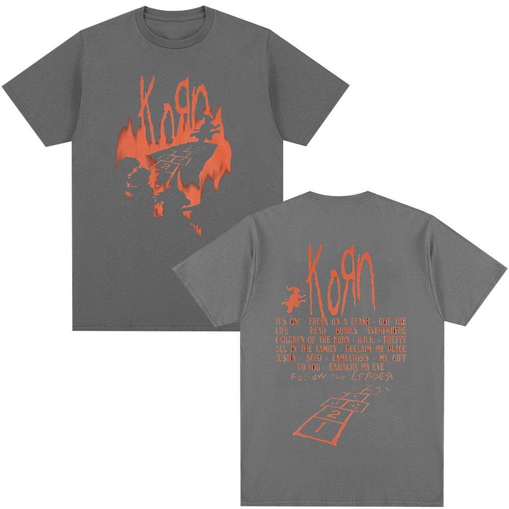 Korn Follow The Leader Album T Shirt Metal Gothic Rock Band T Shirts Men's Clothing Fashion Vintage Oversized T-shirt Streetwear