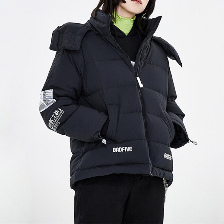 Li Ning Badfive Basketball Series Loose Short Hooded Warm Down Jacket Winter Women Jackets Standard-Black AYMP052-3