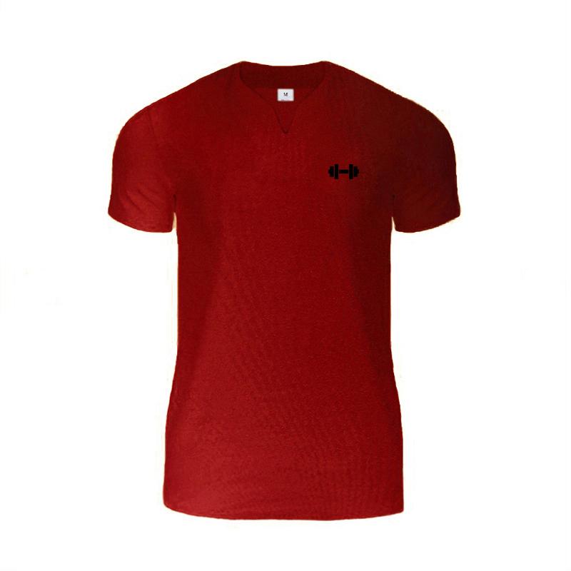 

Muscleguys Men s Combed Cotton Simple V-neck Short-sleeved Home Casual Fitness Comfortable T-shirt XXL бордовий