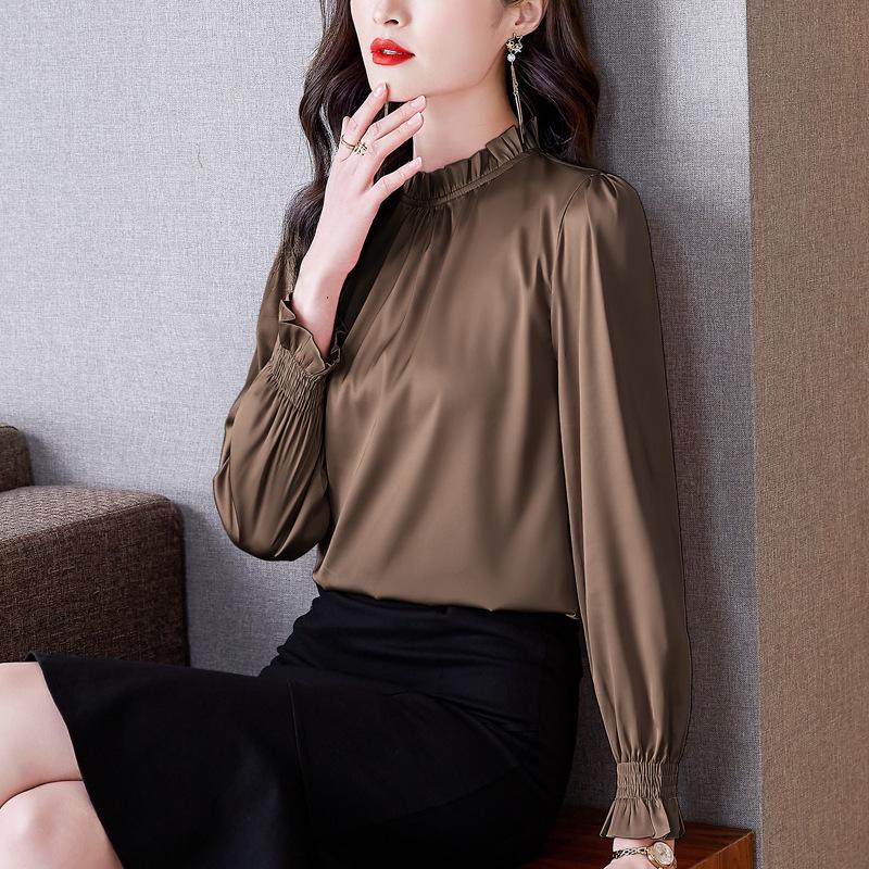 

Женская осенняя рубашка First-line Cut Label из шелка Mulberry, рубашка, женский шелковый топ Temperament L