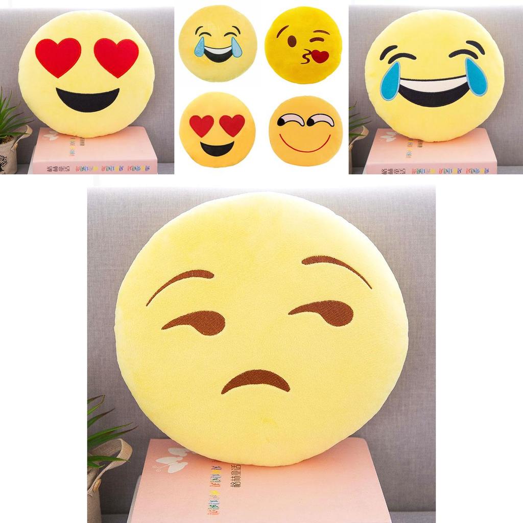 Charming 13" Yellow Round Emoji Pillow With Cute Fun Design And Soft Plush Material