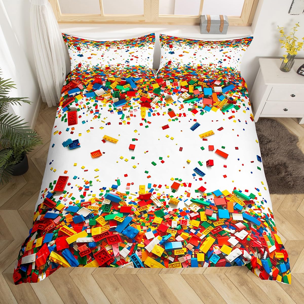 

С Днем Рождения Постельное Белье 3D Конструктор Пододеяльник Односпальный Двуспальный Красочный Конструкционный Чехол для Одеяла с 2 Наволочками 140x200cm 3pcs