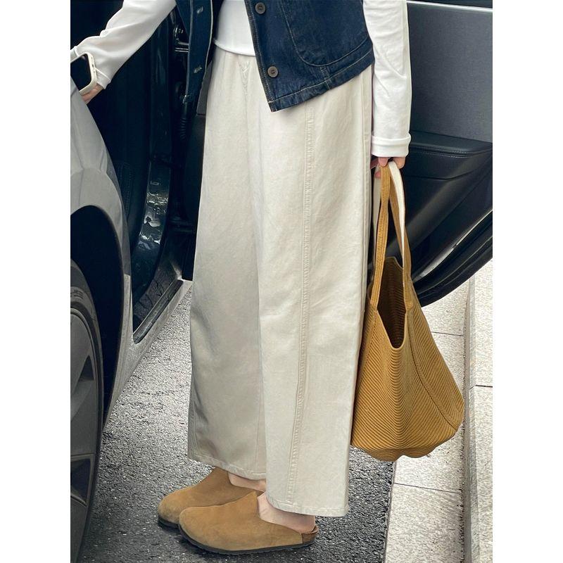 

Japanese-Style Beige Wide-Leg Granny Pants for Women, New Spring Model for Plus-Size Girls, Loose Straight-Leg Cropped Casual Pants Rice Apricot Color L(Suggestion 50-60kg)