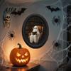 Niche Autumn Home Accents Halloween Wooden Door Hanging Sign, Oval Gothic Black Cat Ghost Wall Plaque, Retro Boho Style Festive Decor Waterproof
