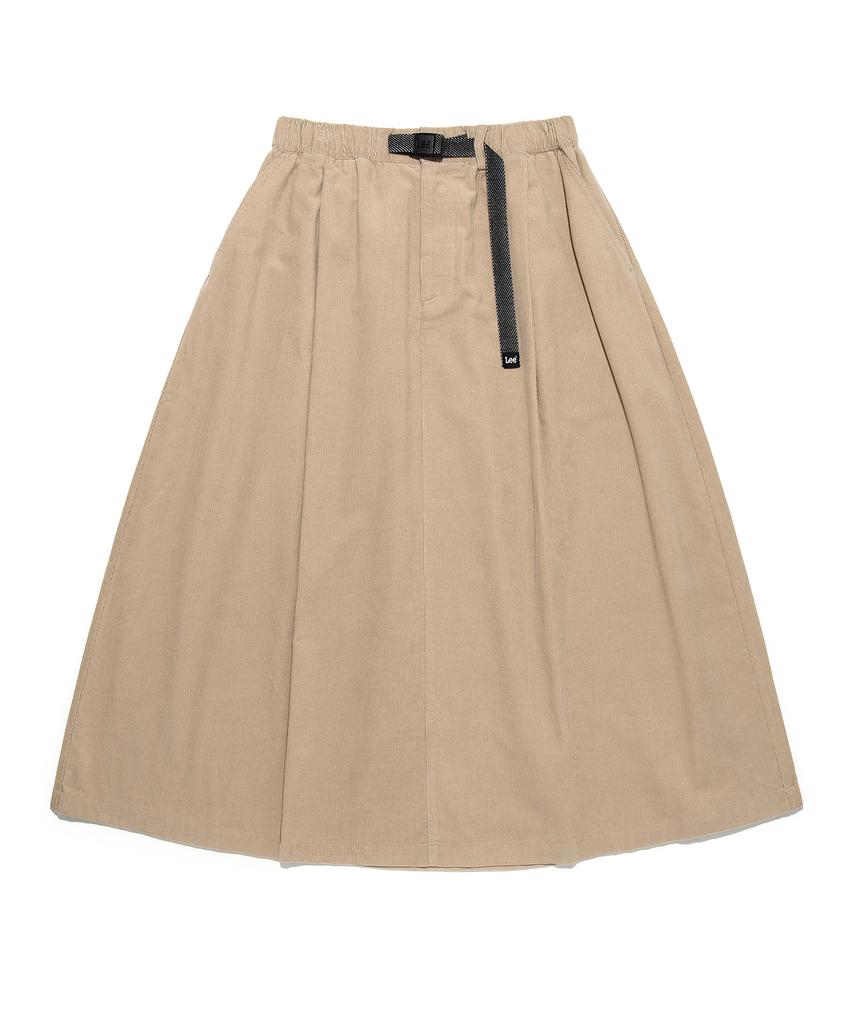 Lee Corduroy Flare Belted Skirt Beige