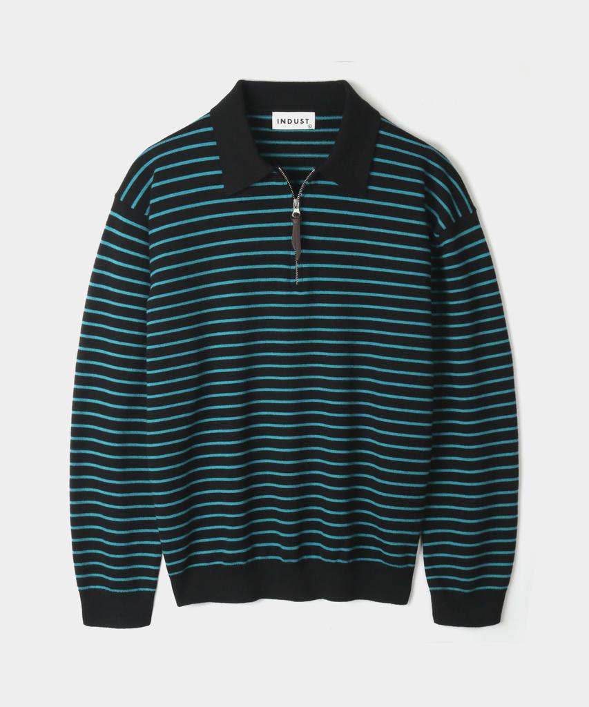 INDUST Striped Collar Half Zip Knit_6 Colors