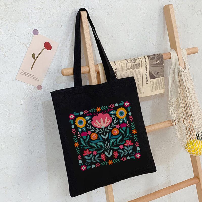 Floral Print Canvas Bag Casual Handbag Women Large Capacity