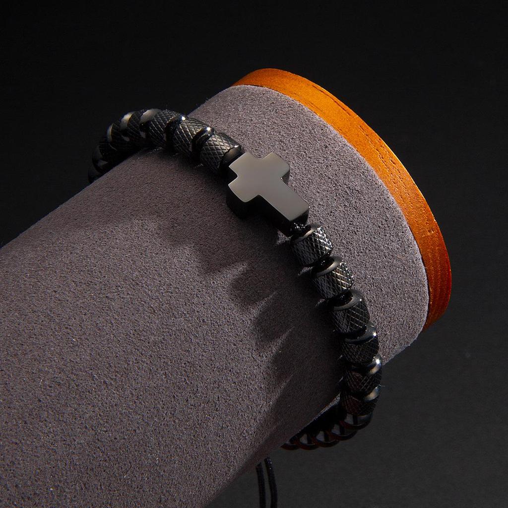 Men's Adjustable Braided Hip Hop Bracelet with Retro Copper Crown, Pineapple Beads, and Vacuum-Plated Titanium Steel.