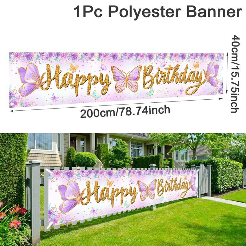 Pink Purple Butterfly Flower Birthday Backdrop Banner Butterfly Birthday Party Decoration Kids Wedding Birthday Girl Baby Shower