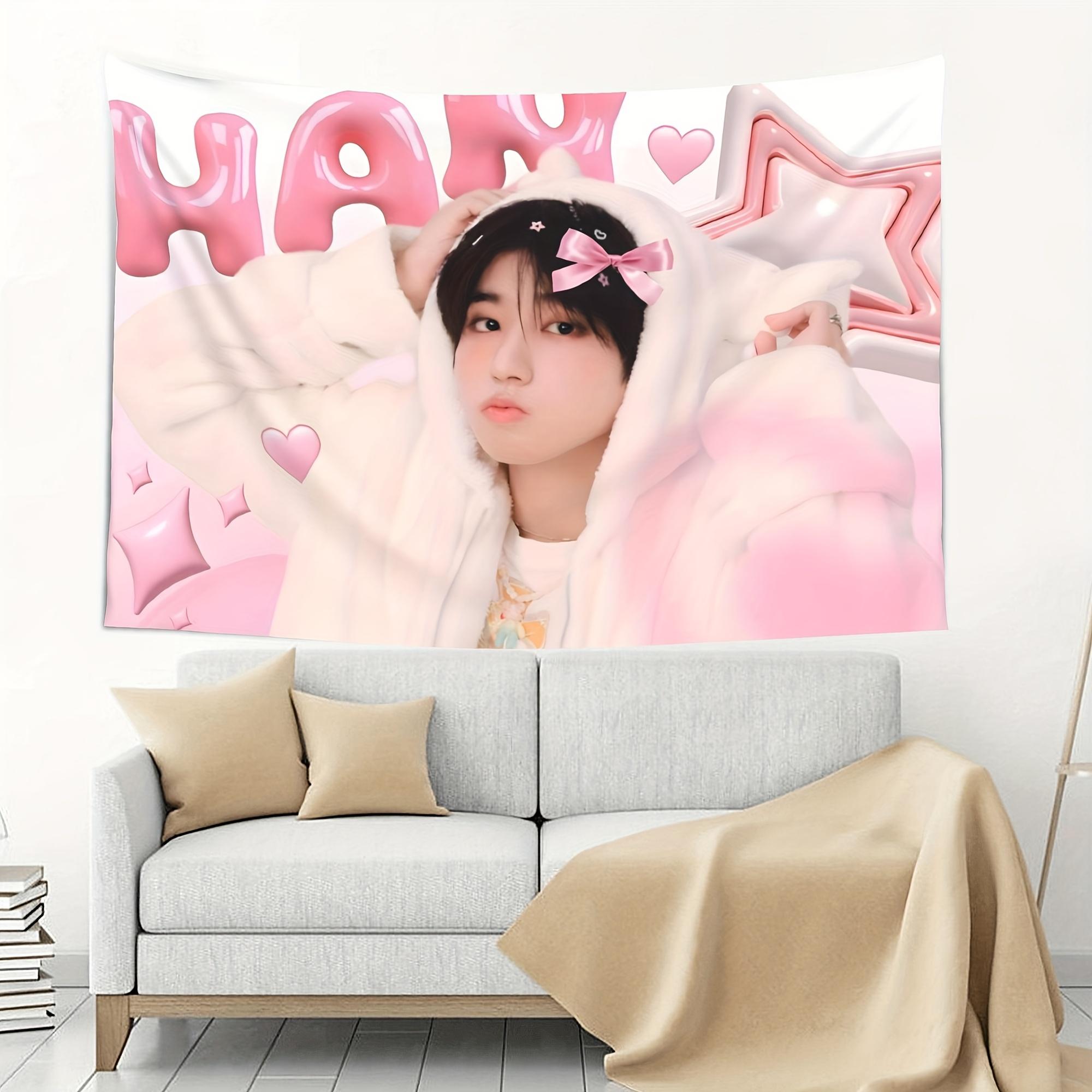 

ZLIENSZUS Han Jisung Kpop Wall Tapestry Pink White Soft Idol Fan Decor for Room Corridor Stair Party Decoration 74x94cm(29x37in)