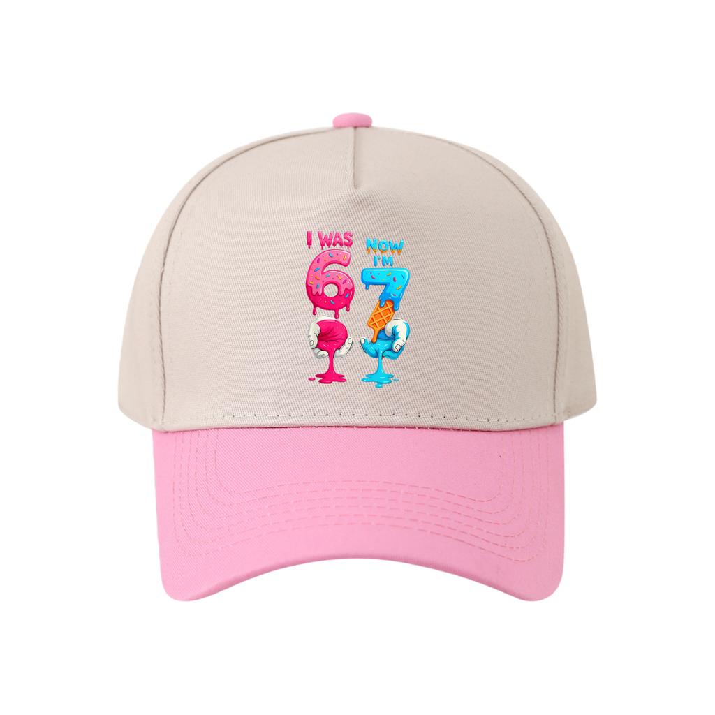 Retro Color Blocked Baseball Cap,Unisex 67 Six Seven   Breathable and Versatile Sun Shading Duckbill Cap