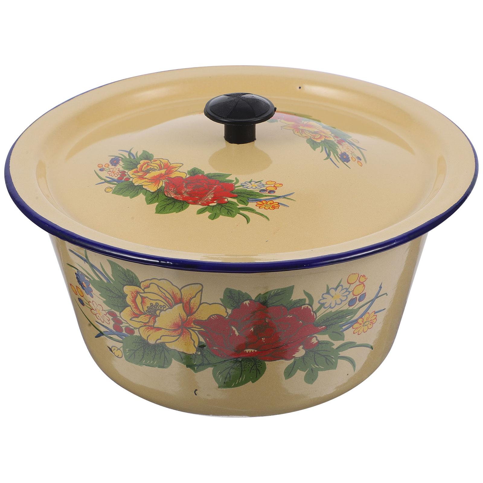 

Винтажная эмалированная миска для жира с крышкой, кухонная миска для смешивания, домашняя эмалированная емкость для приправ, масла, идеально подходит для новоселья