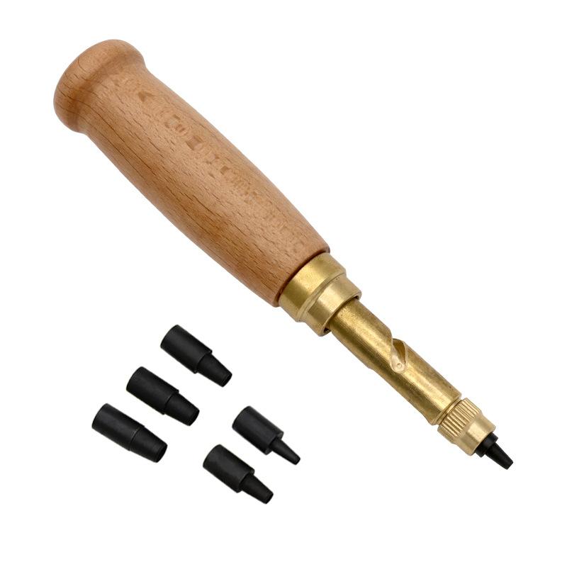 1Set 6 Tip Sizes Adjustable Japanese Screw Hole Punch Leather Paper Craft Belt Hole Puncher Wood Handle Bookbinding Tool