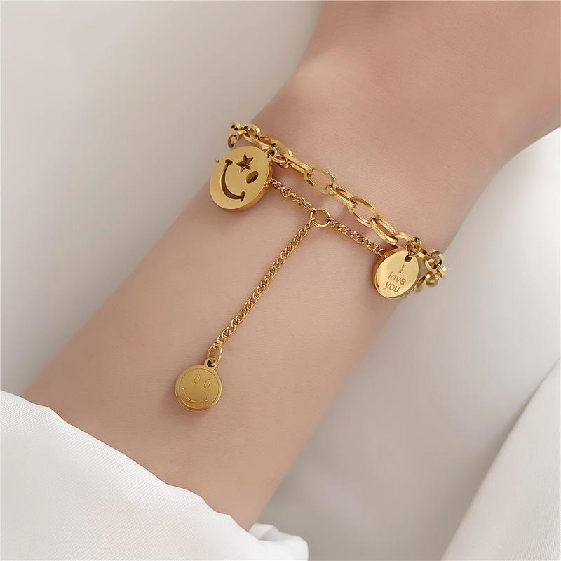 Women's Trendy Double Layer Titanium Steel Smiley Face Bracelet - Fashionable Best Friend Gift
