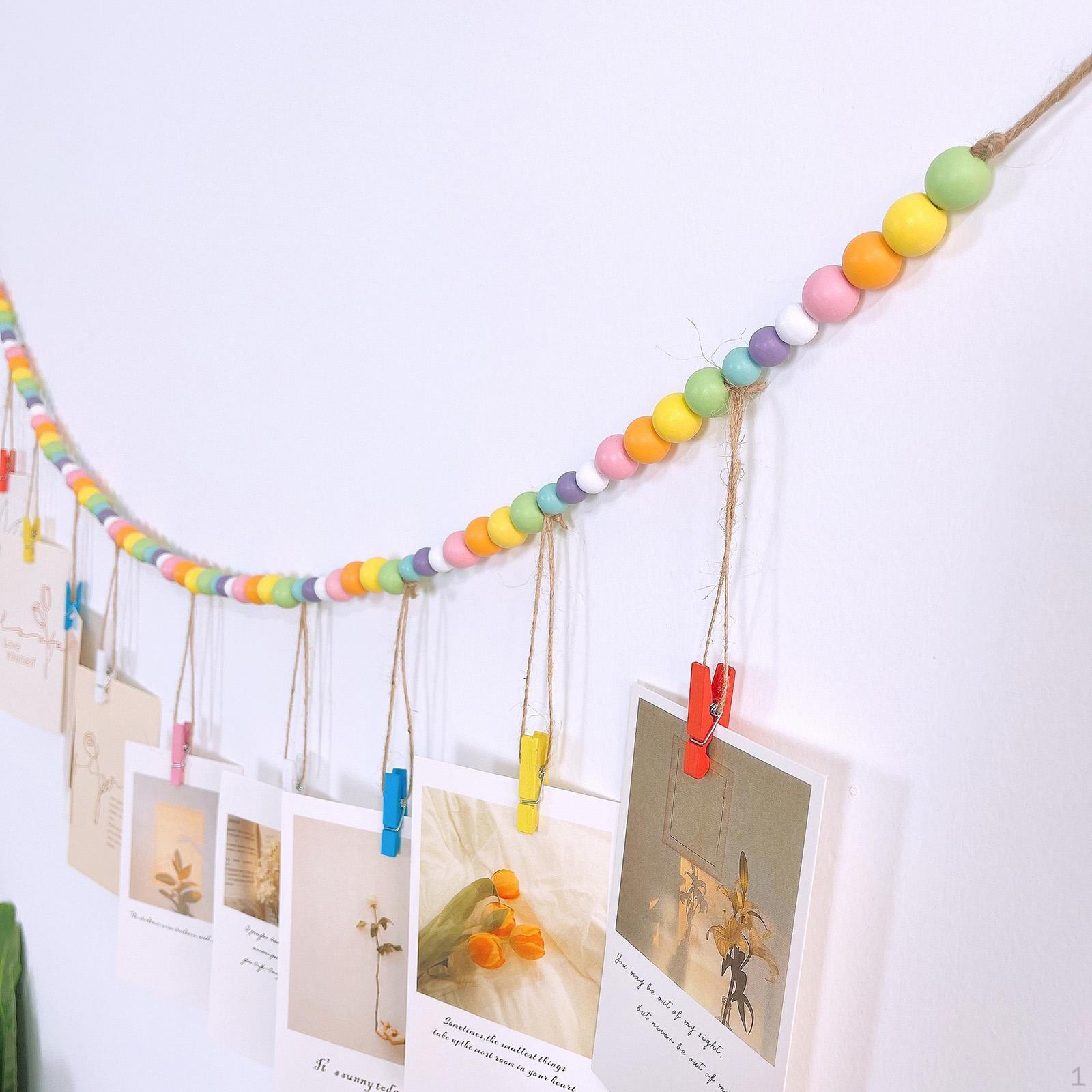 

Настенный фотодисплей Деревянная гирлянда из бусин с 9 прищепками Подарки 120см Девочка Стойка Рамка для фотокарточек