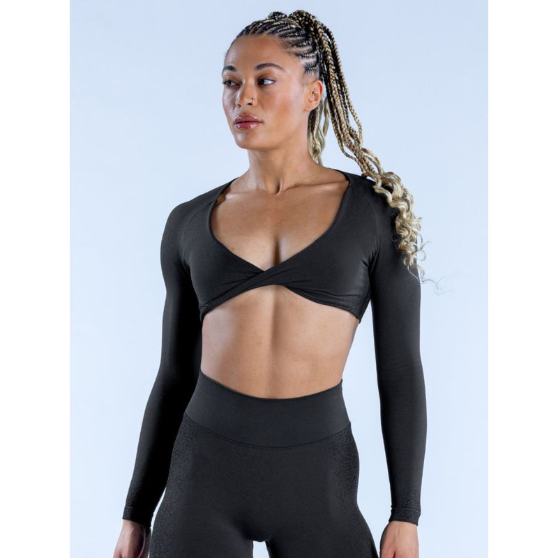 and American Style Women Deep V Short Workout Top Yoga Midriff-Baring Sports Belt Chest Pad Twisted High Elastic Quick-Drying Long Sleeves New