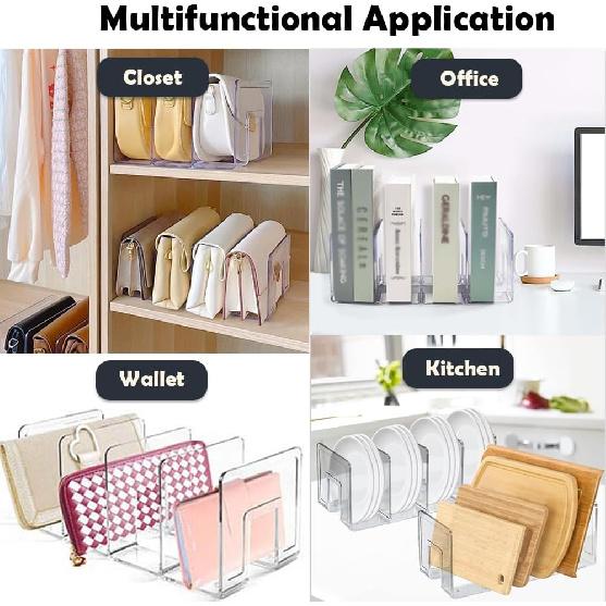 4Pack Clear Acrylic File Sorter, 4 Large Slots Desk Organizer, Desktop File Folder Holder Organizer, Office Storage Stand Rack for Book, Purse,
