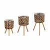 Gourd Grass Plant Stand Flower Pots Holder Stool with 3 Wood Support Legs Decorative Indoor Planter Storage Basket