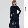 ELLASSAY EWE333Y08000 Black Jacquard Embroidered Long Dress