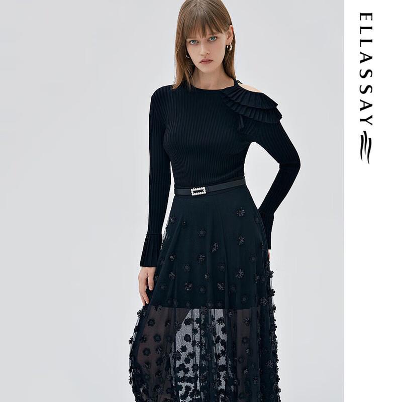 ELLASSAY EWE333Y08000 Black Jacquard Embroidered Long Dress
