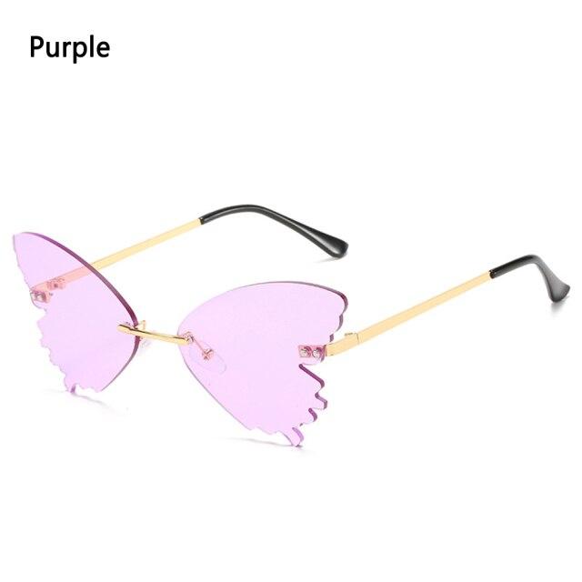 Летние женские солнцезащитные очки без оправы с бабочкой в стиле ретро, солнцезащитные очки в металлической оправе для вечеринки, очки с защитой от ультрафиолета, милые уличные очки фиолетовый