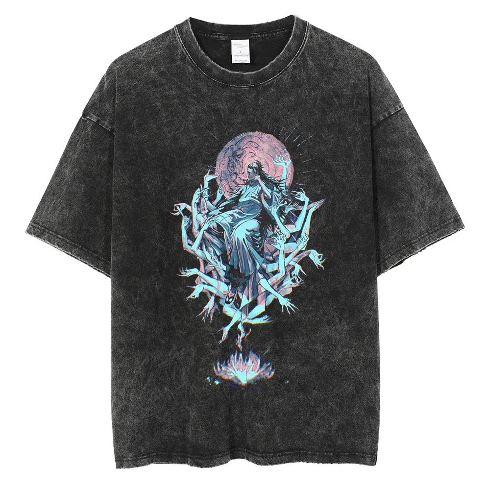 Japanese Anime Jujutsu Kaisen Men Women Oversized Washed T Shirt Streetwear Print Tshirt Casual Cotton Tee Loose Retro T-Shirt