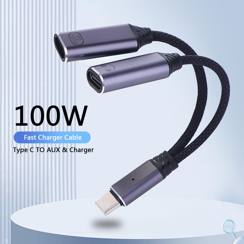 PD 100W Type C Splitter Audio Cable 2 in 1 Design 2 in 1 USB Type C Audio Cable Audio Adapter