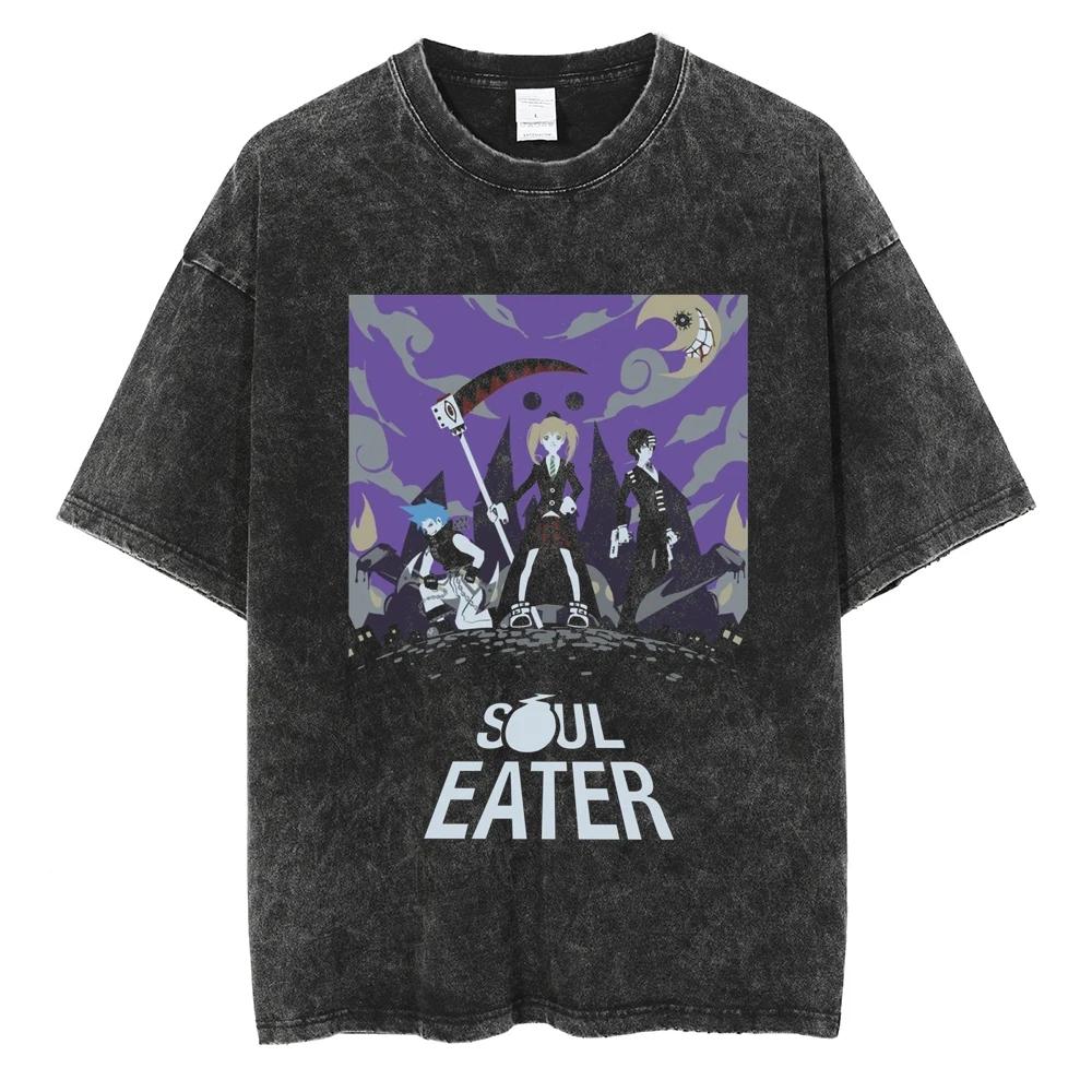 T-shirt Manga Soul Eater Stampa Death The Kid T-shirt Lavata Vintage Streetwear Abbigliamento Uomo Donna Maglietta in Cotone Oversize