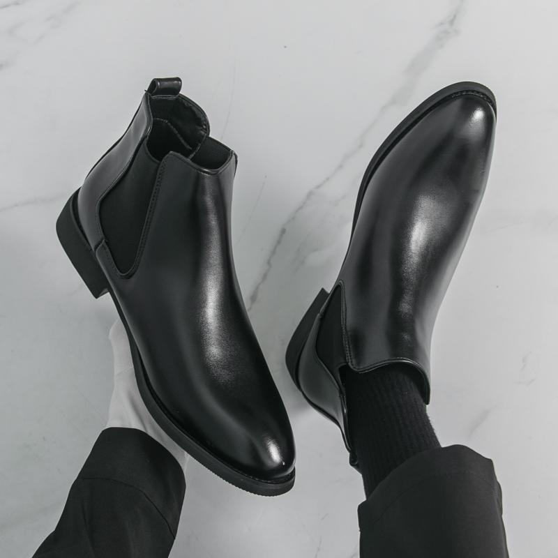 Men’s Chelsea Short Boots Business Formal High Top Boots Brown Tuxedo Ankle Boots Black Boots Large Size
