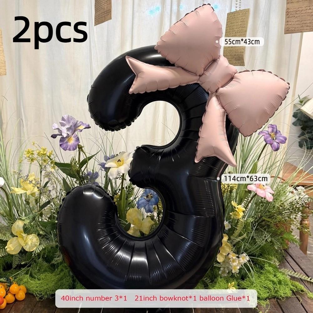 

2pcs 40inch Number Balloons Black Bownot Balloons Aluminium Foil Balloons Anniversary Decoration 3