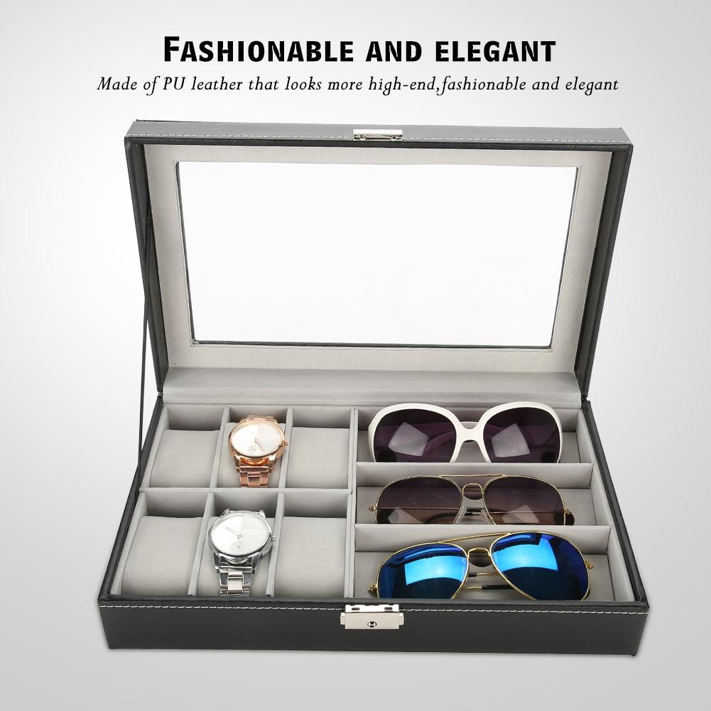 3 Fächer Brillen 6 Fächer Uhren Display Aufbewahrungsbox PU Leder Schmuck Organizer Koffer