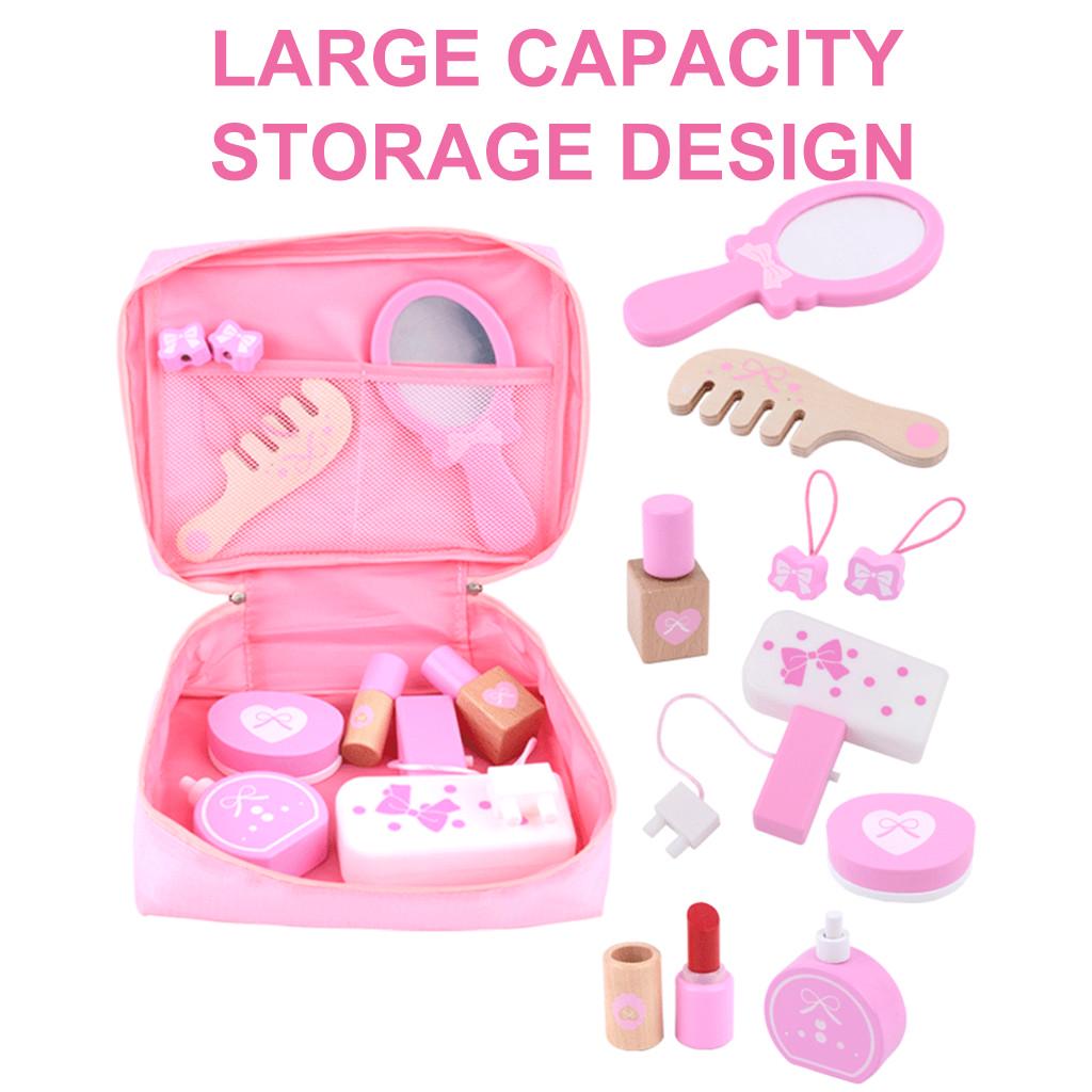 Children's Wooden Simulation Girl Princess Makeup Cosmetic Bag  Set Toy
