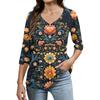 Women's Tops Three-quarter Sleeve Shirt V-neck Loose Casual Shirt Print T-shirt