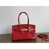 Popular Crocodile Pattern Horizontal Plate Platinum 30cm Genuine Leather Women's Bag, European and American Fashion Cowhide Large Bag, Commuter