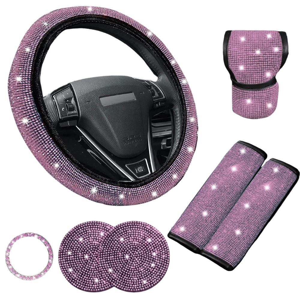 Rhinestone Bling Car Interior Accessories Set Steering Wheel Protective Case  Car Protection