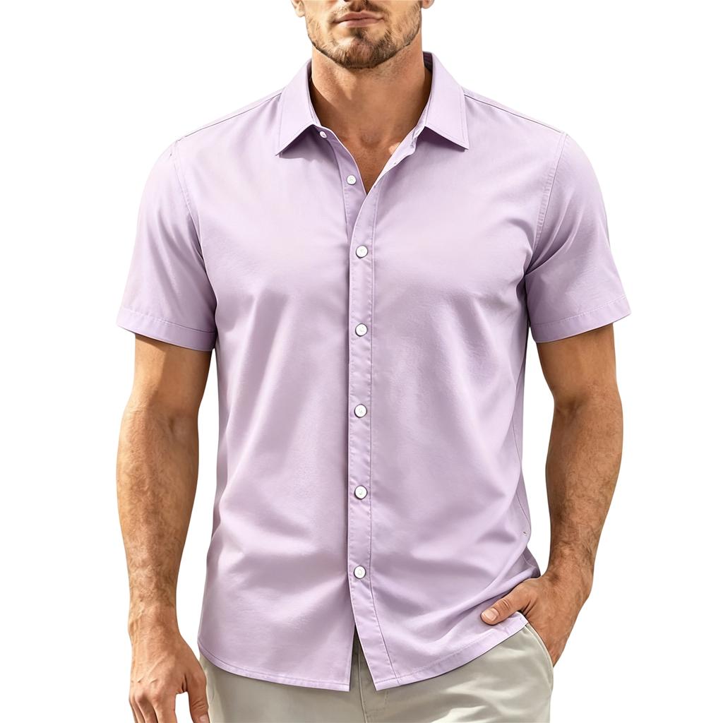Camisa Casual de Manga Corta para Hombre Cuello de Botones Corte Ajustado Tejido Ligero Transpirable Camisa de Verano Primavera para Uso Diario