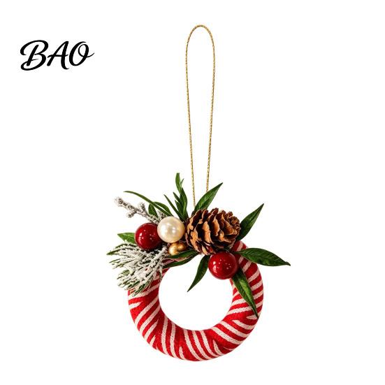 Handmade Wreath Ornaments Mini Christmas Ornament, Miniature Artificial with Bow, Decor Pinecone, Xmas Tree Hanging for Holiday Party Favors