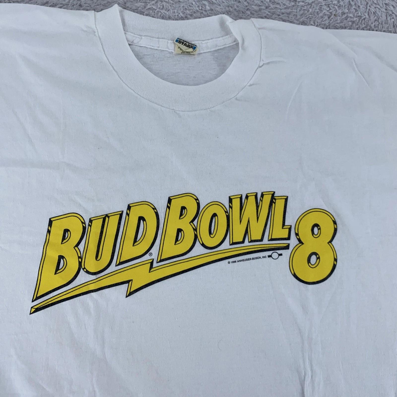 

Vintage Bud Bowl 8 Shirt Mens L/XL White 90s Anheuser-Busch Promo Beer Tee USA M