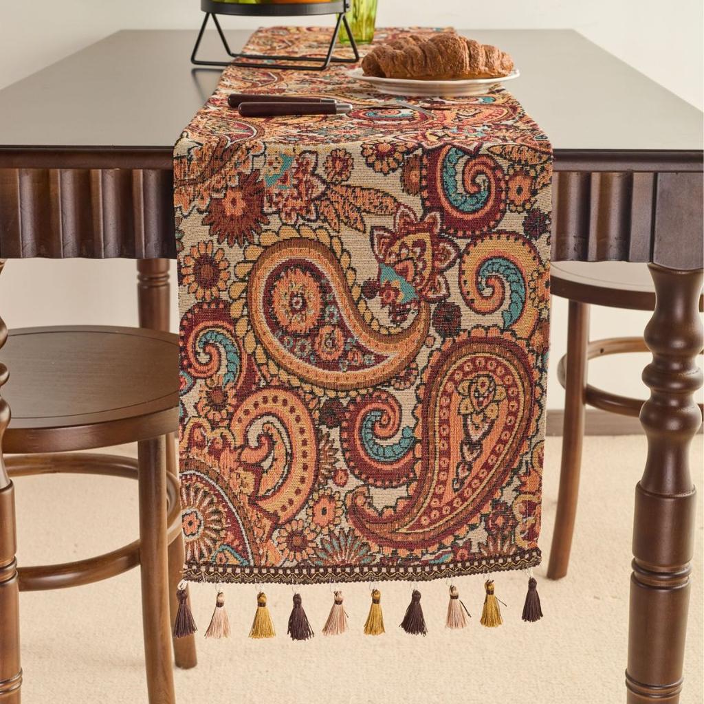 Table Flag Red Jacquard Tea Flag Fringed Ethnic Style Geometric Tv Cabinet Coffee Table Long Cover Decoration