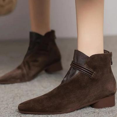 Shoes Female 2024 High Quality Ankle Women's Boots Elegant Modern Boots Women Sewing Pointed Toe Low Heel Back Zip Shoes Women