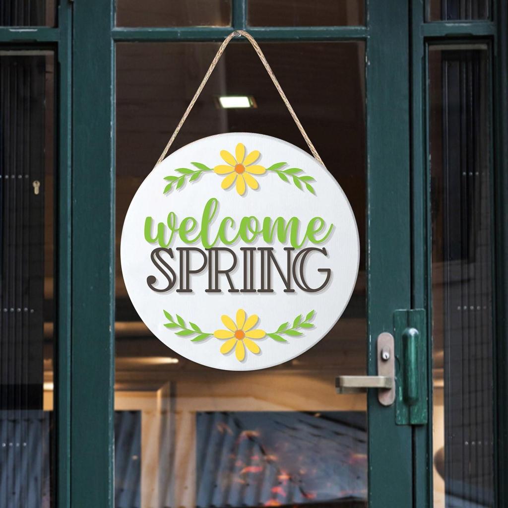 Buy Front Door Round Wood Sign Hanging Welcome Sign Spring Welcome Sign ...