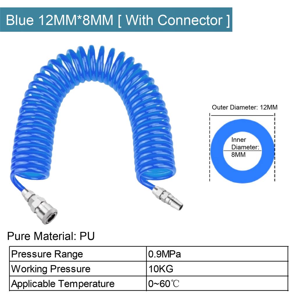 PU Spiral Air Hose with C Type Connector Flexible Polyurethane Coil for Pneumatic Air Compressor Air Tube