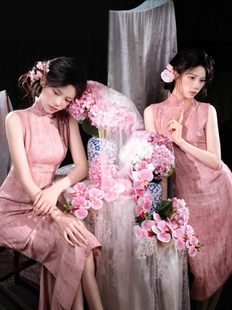 Retro Pink Qipao Photo Studio Clothing – Chinese Style
